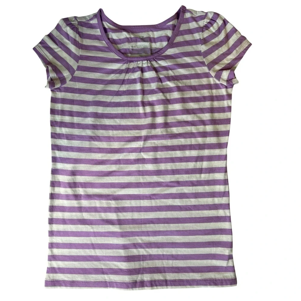 Children's Place Striped Top Lilac Mist Short Sleeve Shirt Kids Size L‎